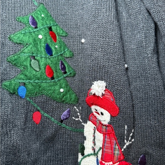 Crazy Horse Christmas Full Zip Sweater Pearl Snow Embroidered Snowmen Medium - Picture 6 of 11